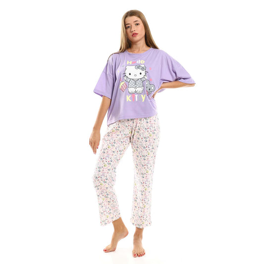 Printed Short Sleeves Pajama Set - بيجامة مطبوعة بأكمام قصيرة