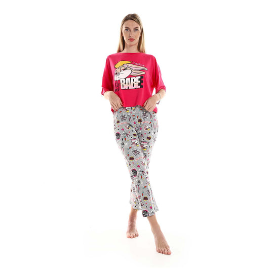 Printed Short Sleeves Pajama Set - بيجامة مطبوعة بأكمام قصيرة