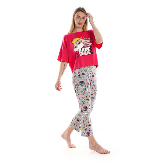 Printed Short Sleeves Pajama Set - بيجامة مطبوعة بأكمام قصيرة