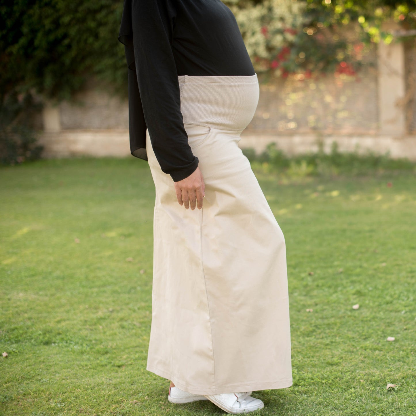 Maternity Gabardine Skirt with Cotton High Waist