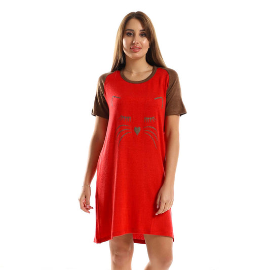 Printed Cat Face - قميص نوم بطبعة وجه قطة