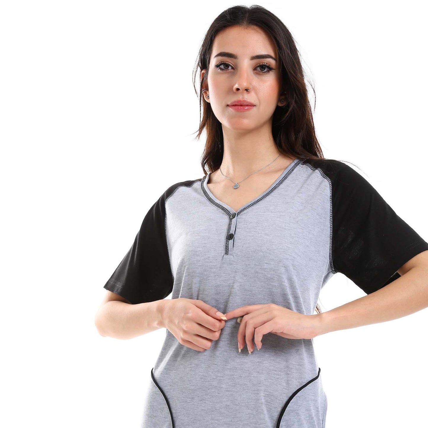 Short Sleeves Sleepshirt with Front Pockets - قميص نوم بأكمام قصيرة