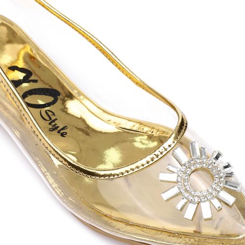 Gold Strass Transparent Flat Shoes