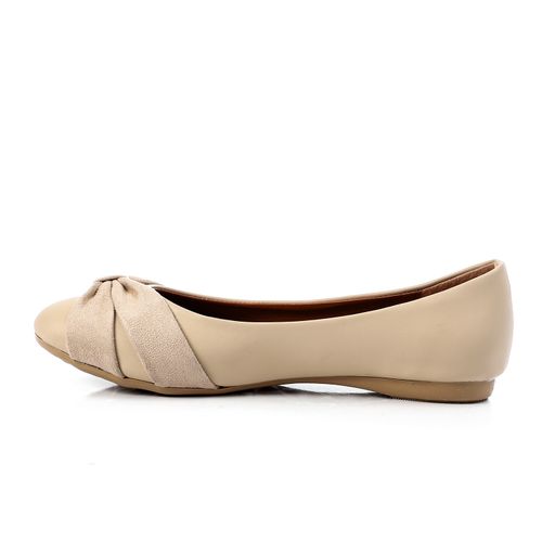 Beige Suede Bow Leather Ballerina