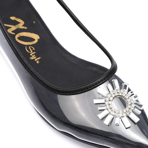 Black Strass Transparent Flat Shoes