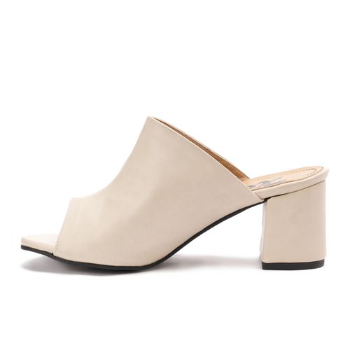Beige Open Toe Heeled Slipper