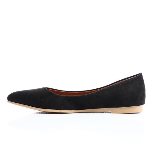 Black Plain Suede Flat Shoes