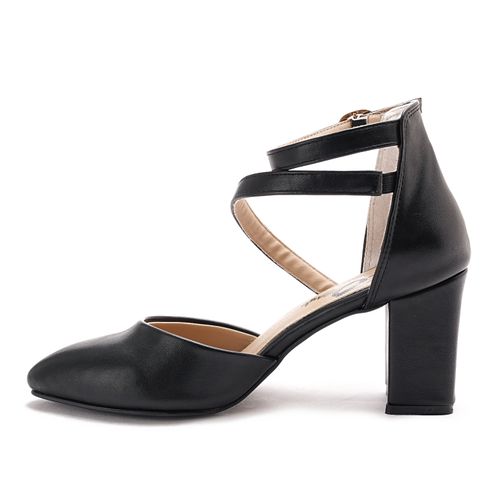 Black Rounded Strap High Heels Shoes