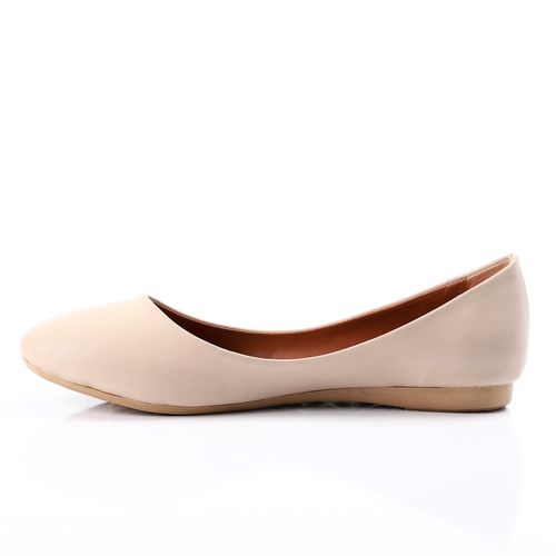 Beige Round Toe Cap Ballerina