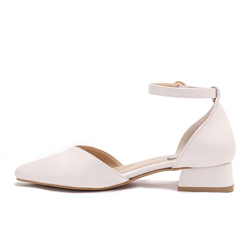 White Pointed Toecap Low Heel Shoes