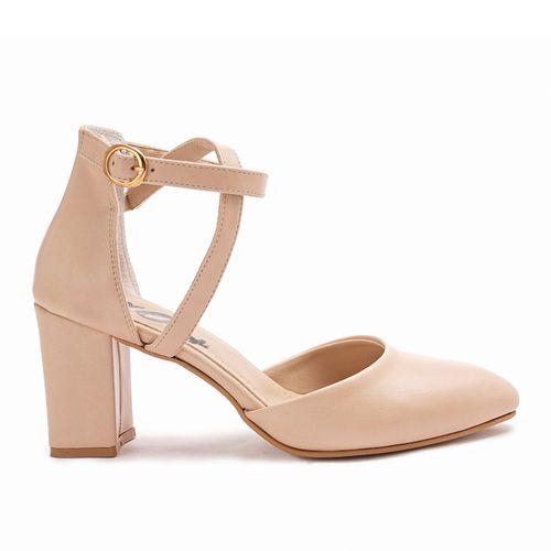 Beige Rounded Strap High Heels Shoes