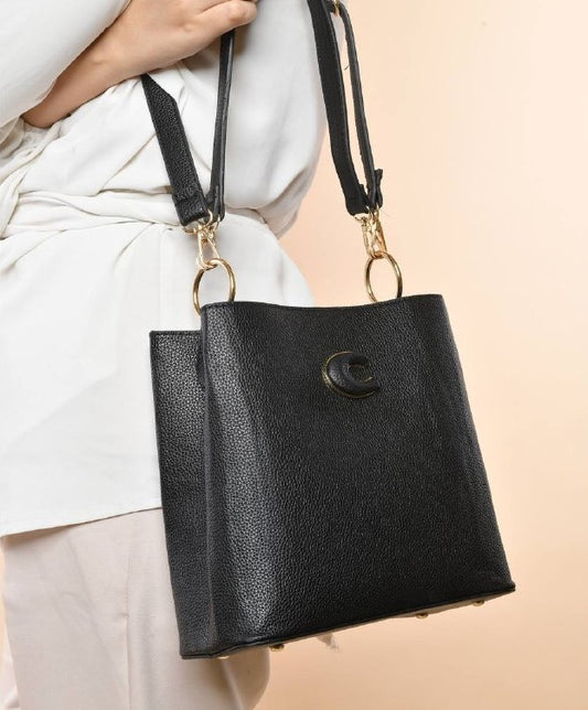 Black Textured Leather Crossbody Bag