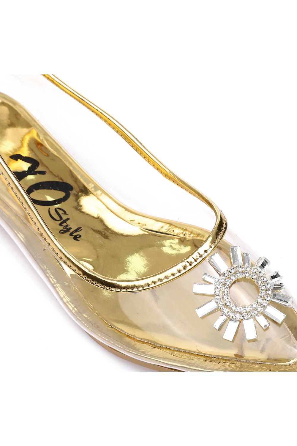 Gold Strass Transparent Flat Shoes