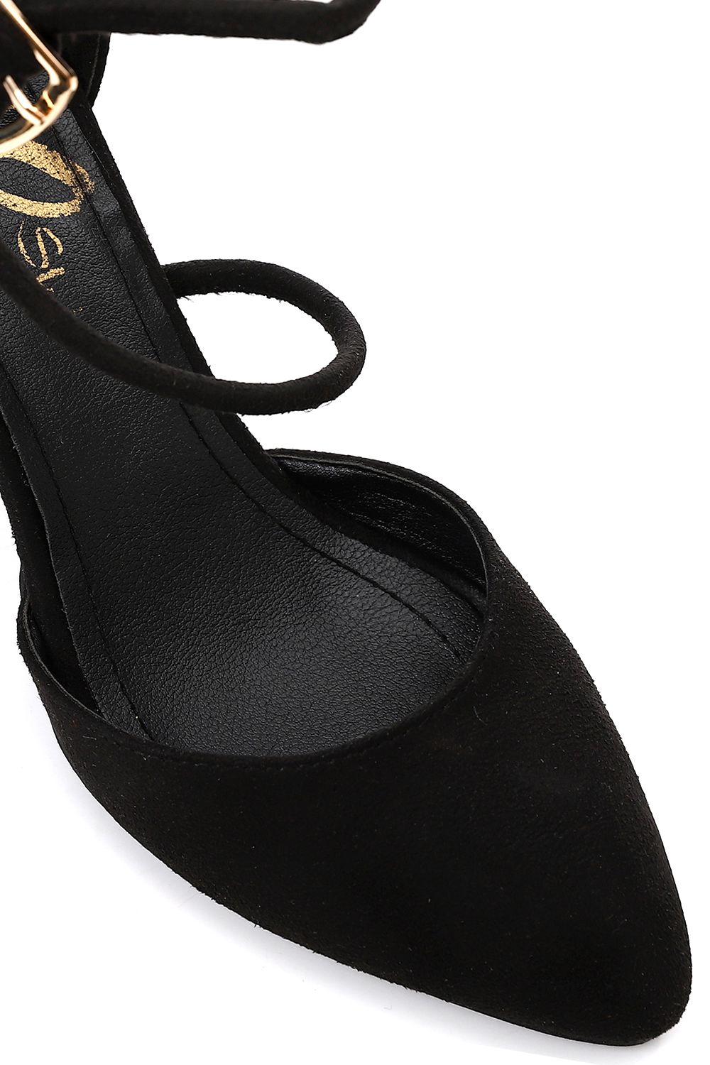 حذاء جلد سويدي بكعب عالي، أسود