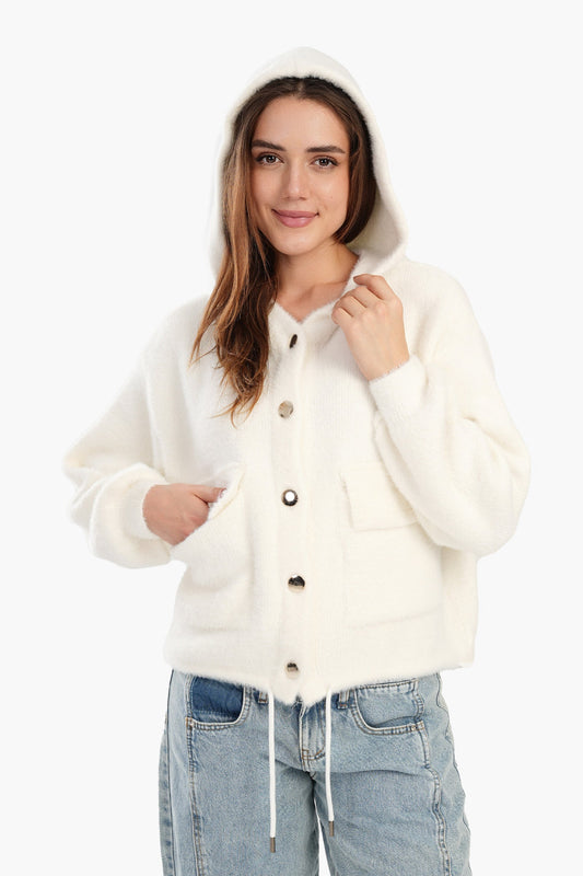 سترة تريكو استرخاء باللون الأبيض العاجي