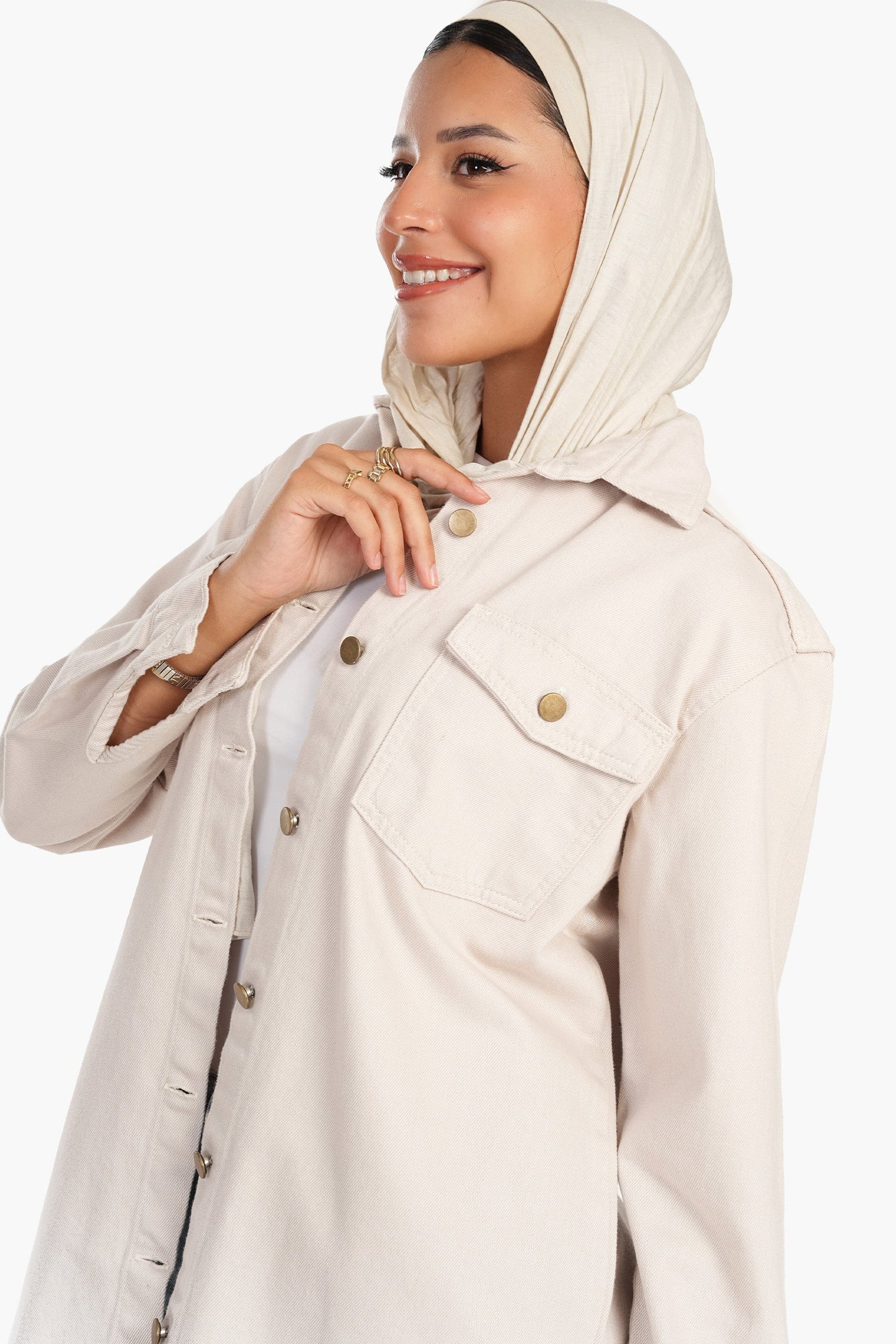 قميص قطني جاكار مع جيوب بغطاء