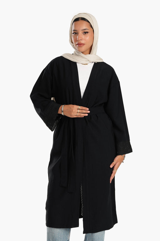 كيمونو بأكمام شبكية كروشيه