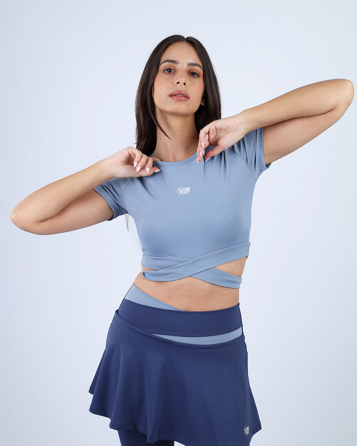 Light Blue Twisted Short Sleeves Crop Top