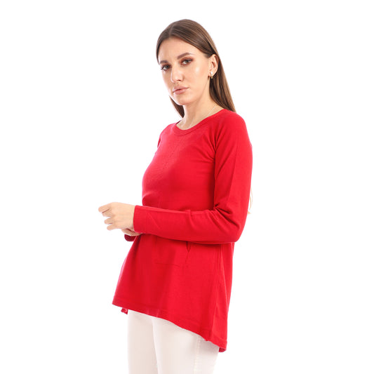 بلوفر أحمر خفيف الوزن مع جيوب جانبية