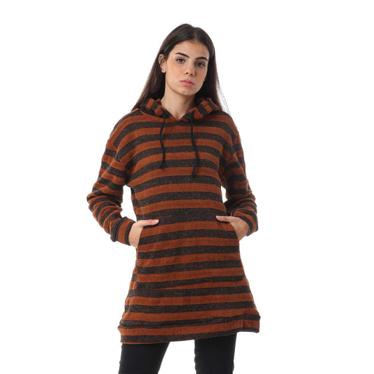 Striped Drawstring Hoodie - هودي مخطط بأربطة