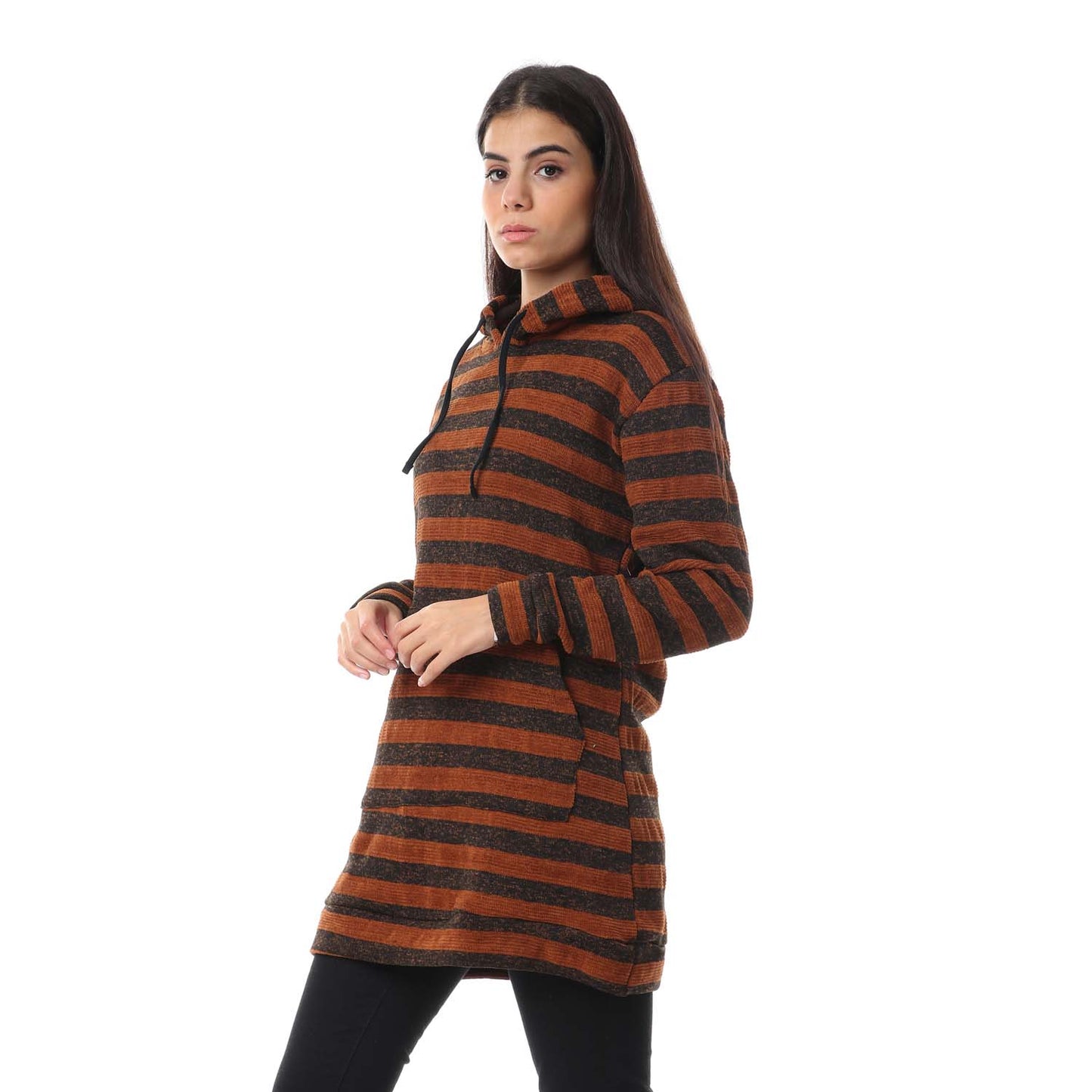 Striped Drawstring Hoodie - هودي مخطط بأربطة