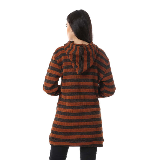 Striped Drawstring Hoodie - هودي مخطط بأربطة