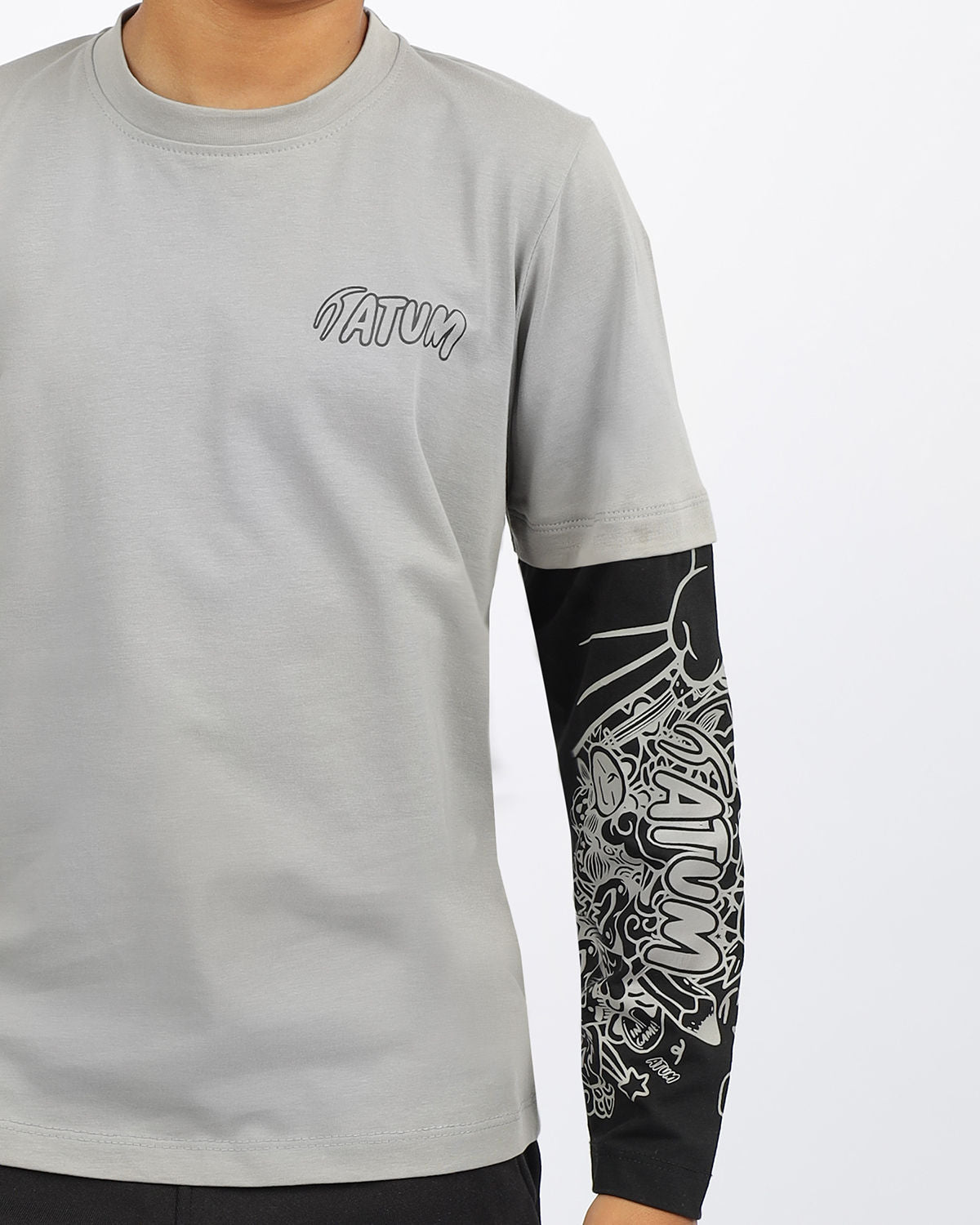 Gray Printed Sleeves Cotton T-shirt for Boys