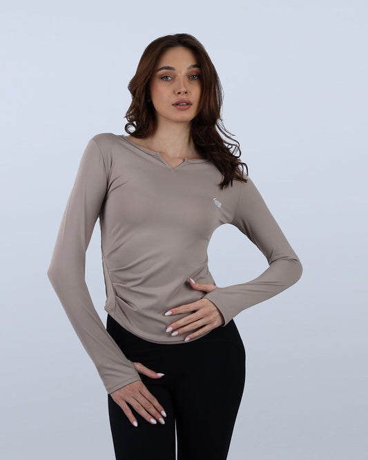 Café Blush Elegance Long-Sleeve Active Top