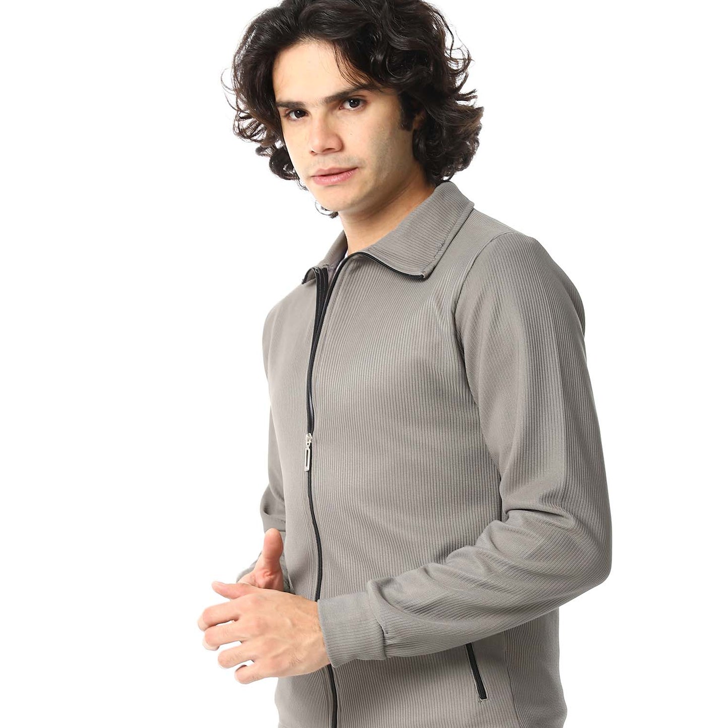 Full Zipper Ribbed Sweatshirt
