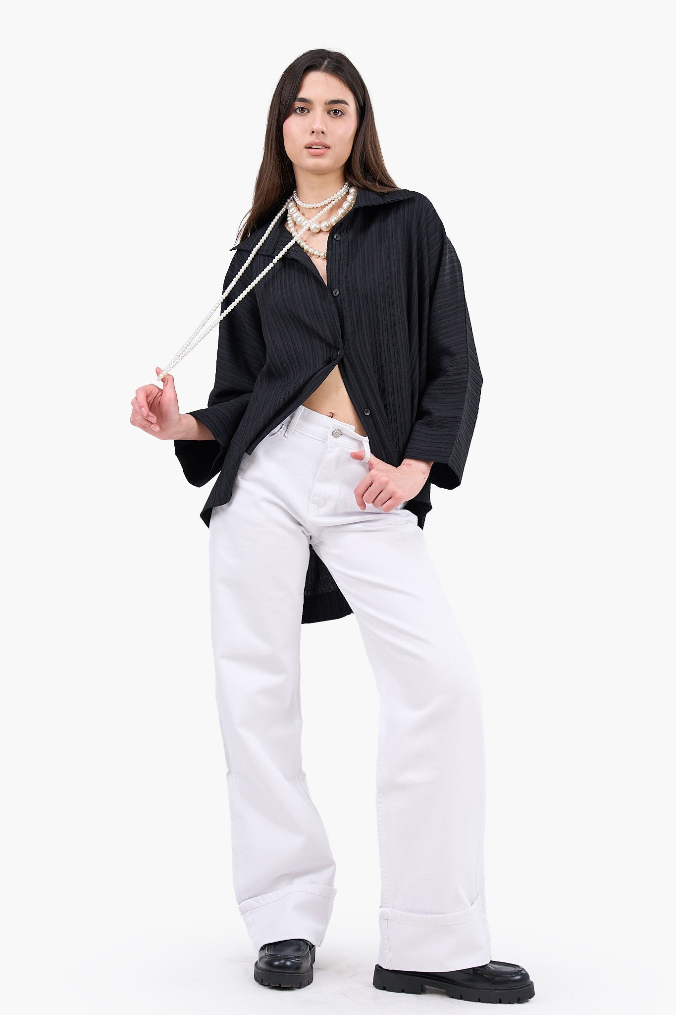 Folded Hem White Jeans