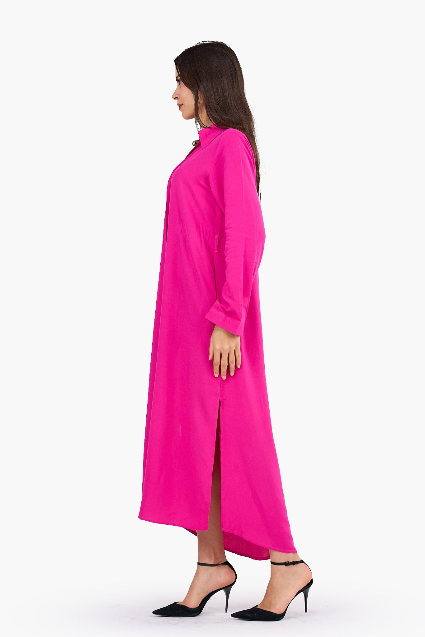 V-Collared Neck Shirt Dress