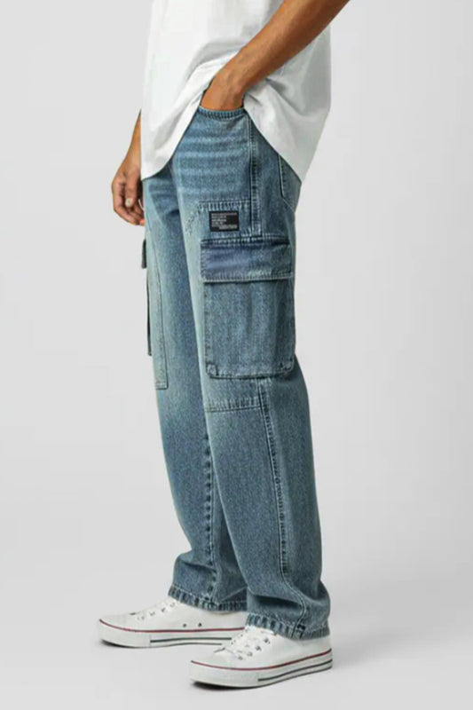 Washed Green Wide Cargo Baggy Pants