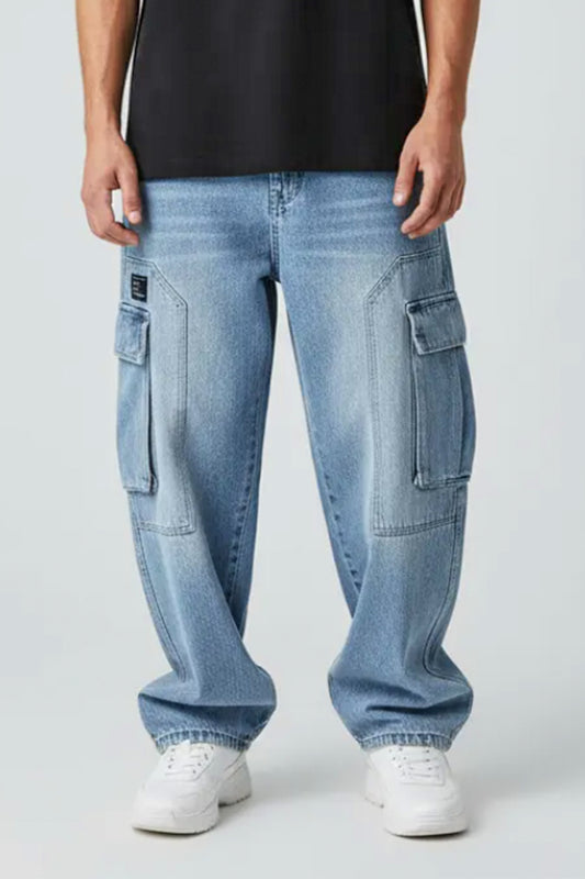 Light Blue Wide Cargo Baggy Pants