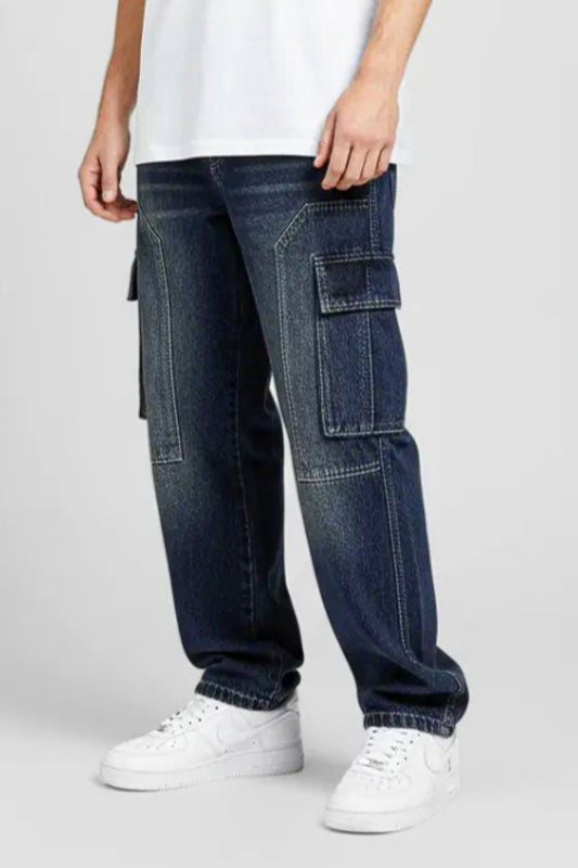 Dark Blue Wide Cargo Baggy Pants