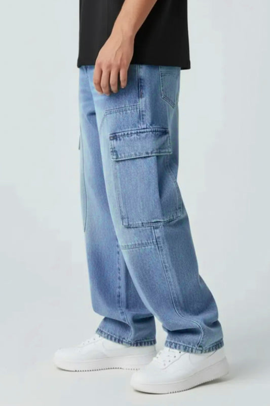Light Blue Wide Cargo Baggy Pants