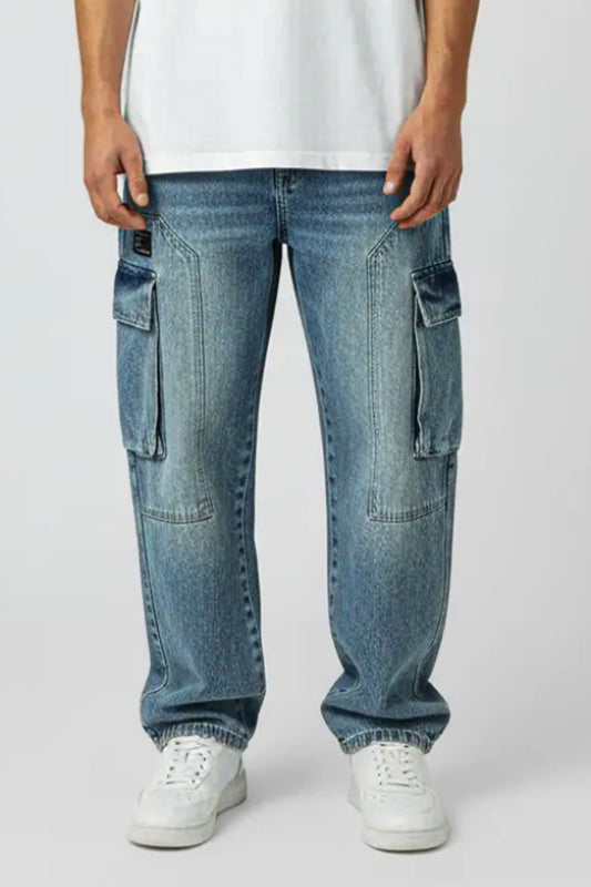 Washed Green Wide Cargo Baggy Pants