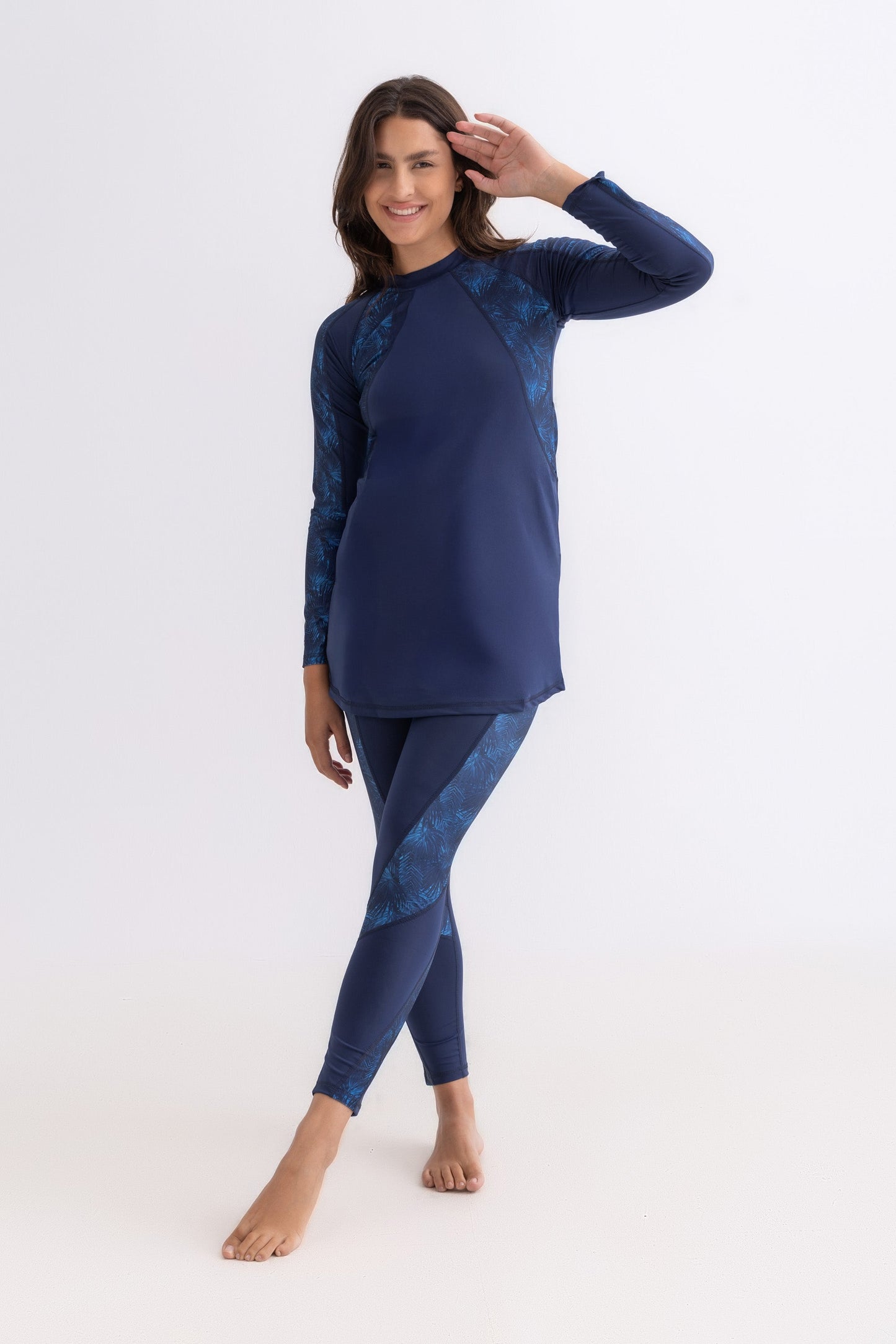 Navy Palm Asymmetrical Basic Swimsuit