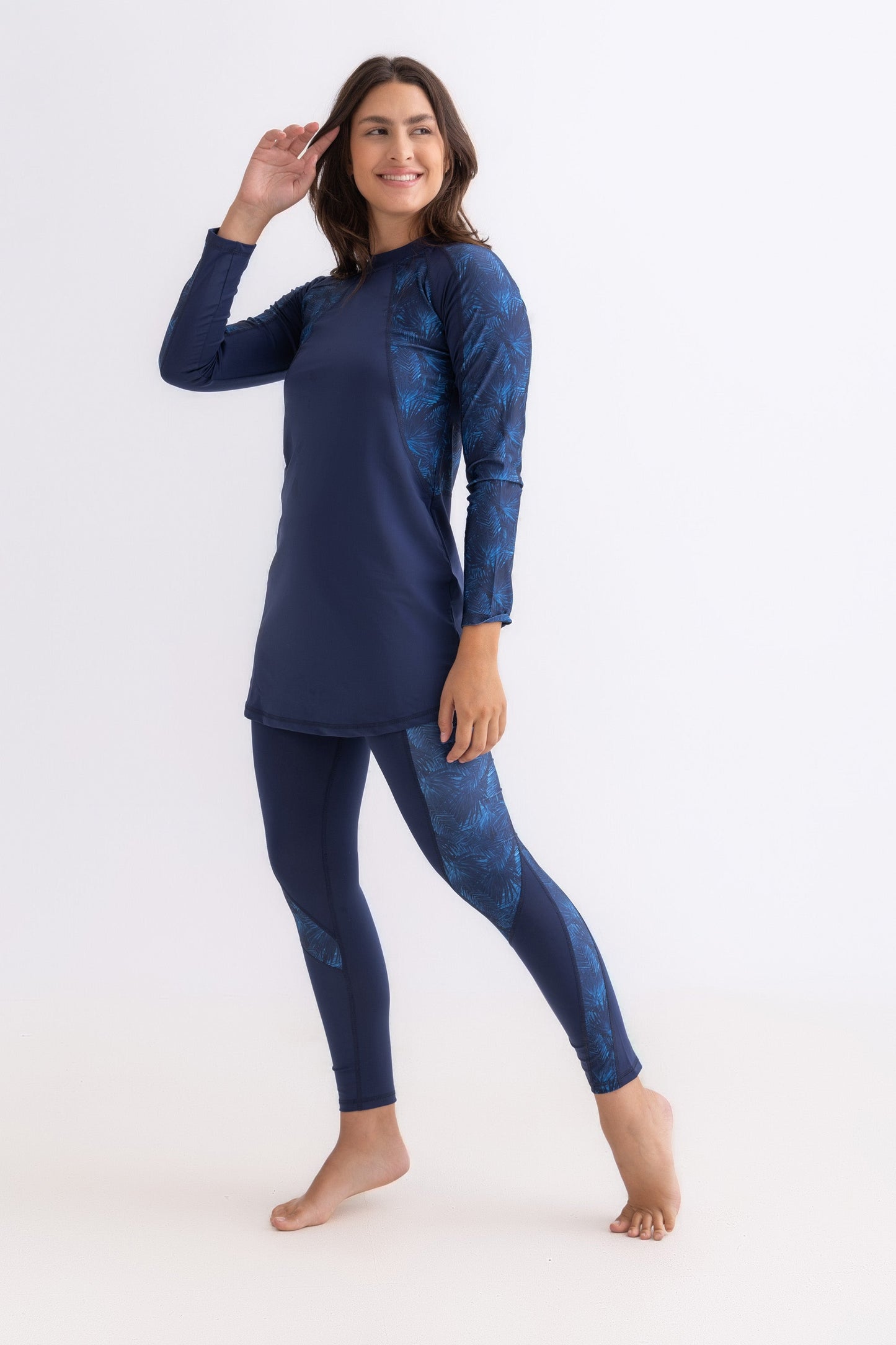 Navy Palm Asymmetrical Basic Swimsuit