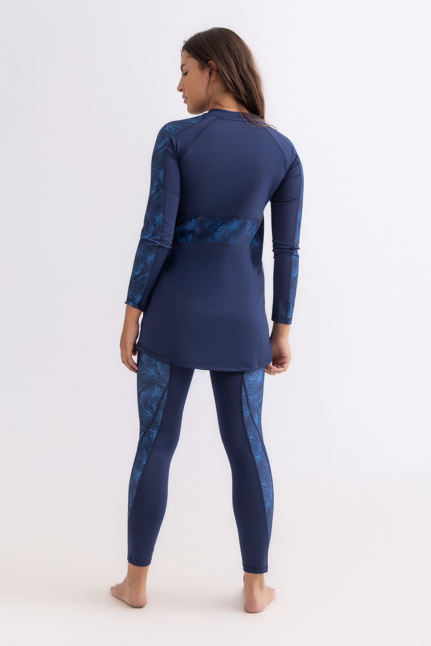 Navy Palm Asymmetrical Basic Swimsuit