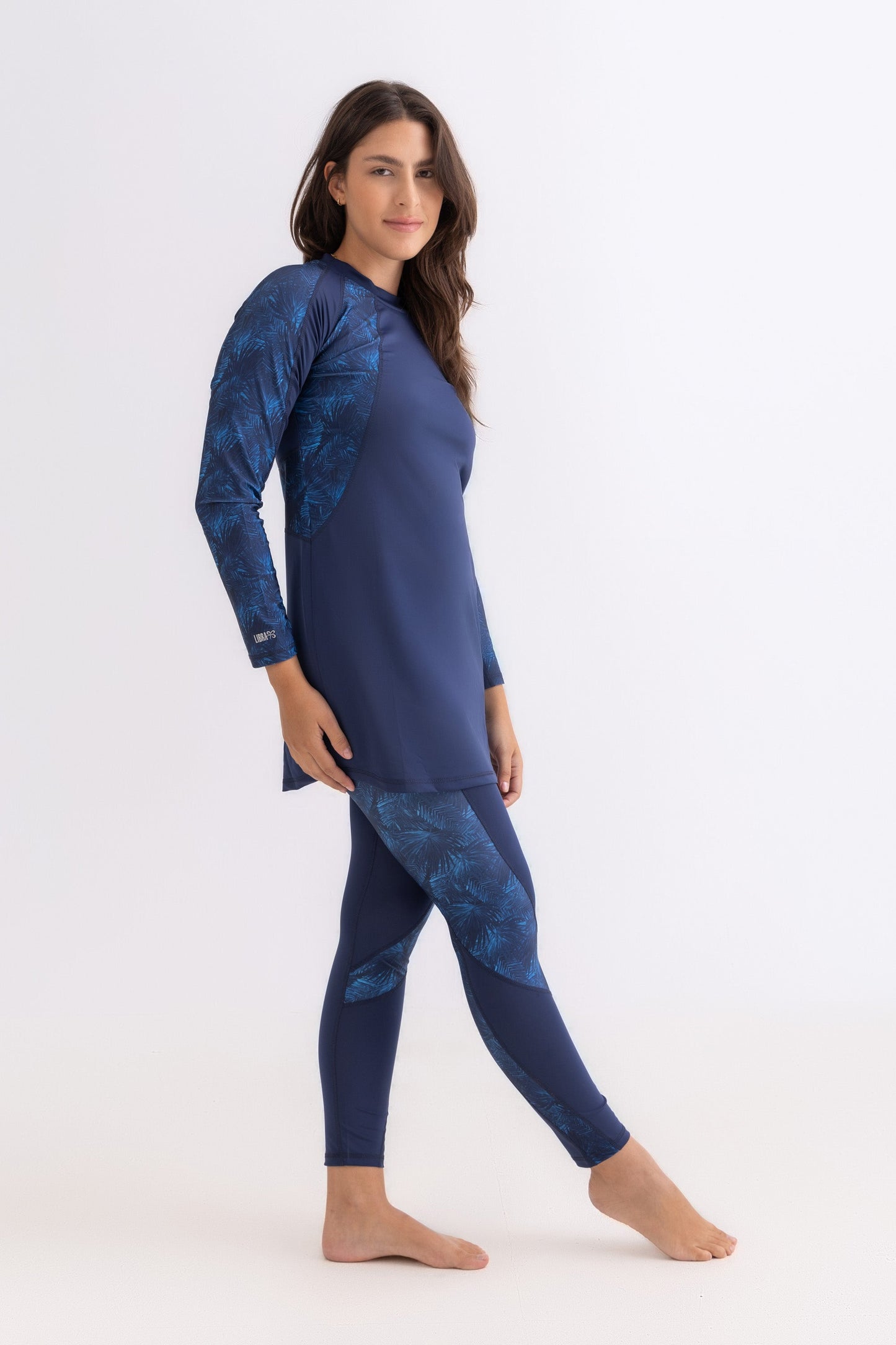 Navy Palm Asymmetrical Basic Swimsuit