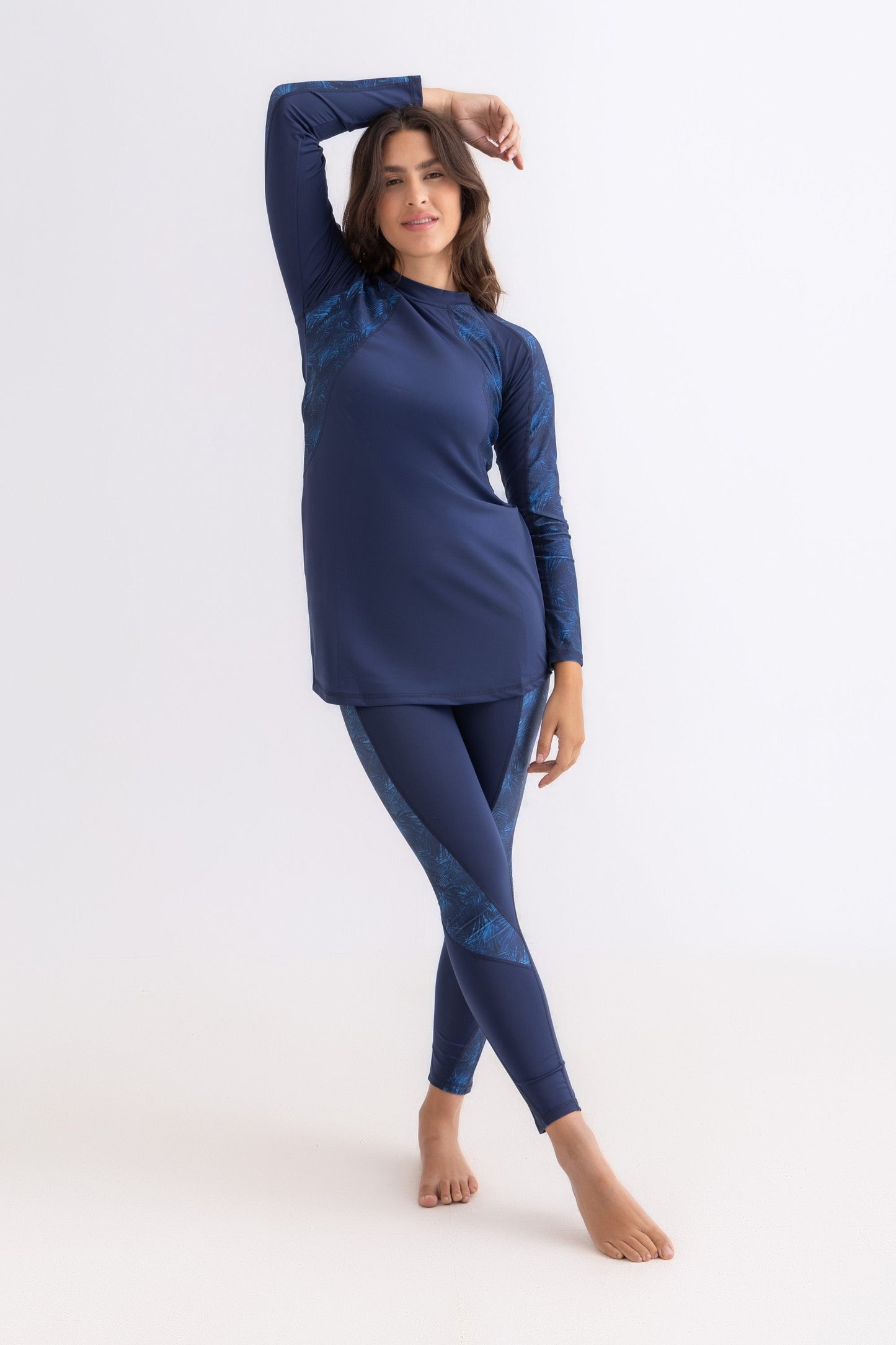 Navy Palm Asymmetrical Basic Swimsuit