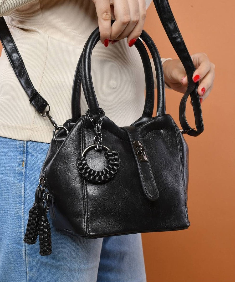 Black Elegant Handbag with Long Strap