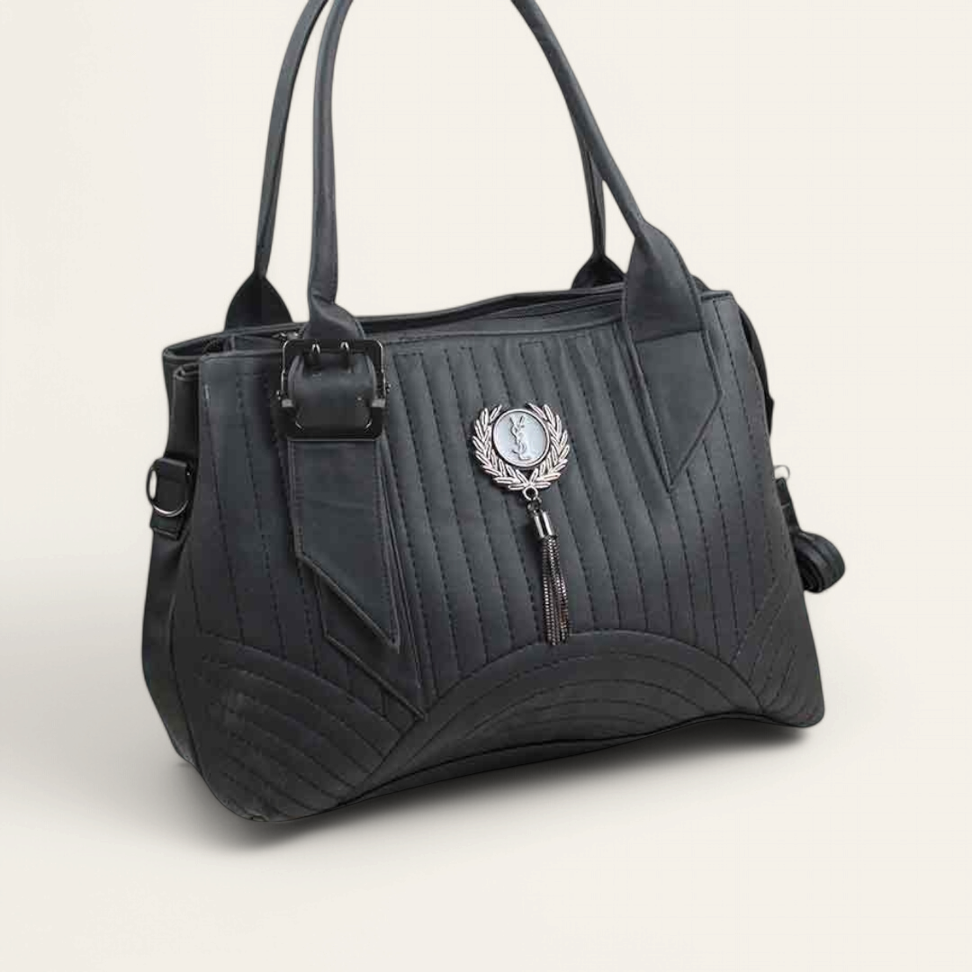 Black Leather Handbag with Extra Strap