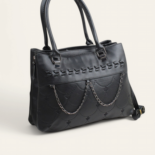 Black Handbag Decorated with Chain