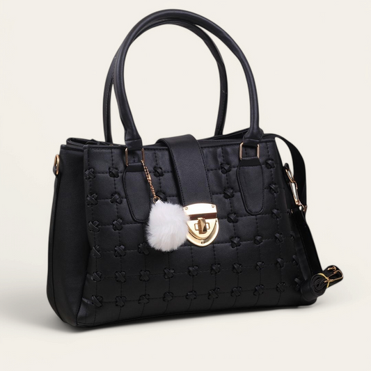 Black Twist Lock Handbag with Strap