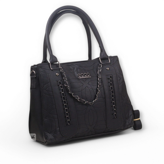 Black Stitched Leather Handbag