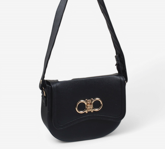 Black Flap Crossbody Bag with Twist Lock