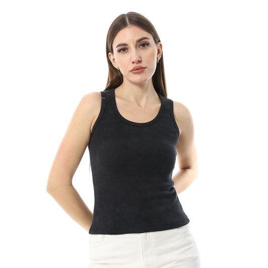 بلوزة أساسية من القطن المضلع باللون الأسود