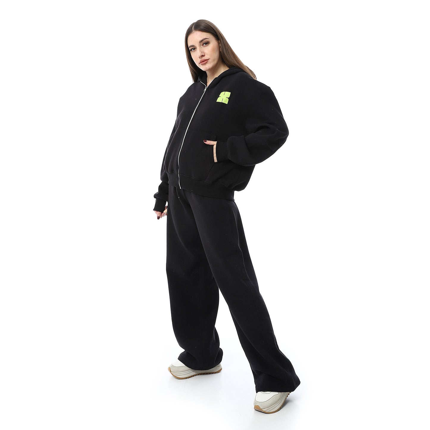 Black Zipper Hoodie & Sweatpants Pajama Set - طقم بيجامة هودي وبنطال رياضي أسود بسحاب