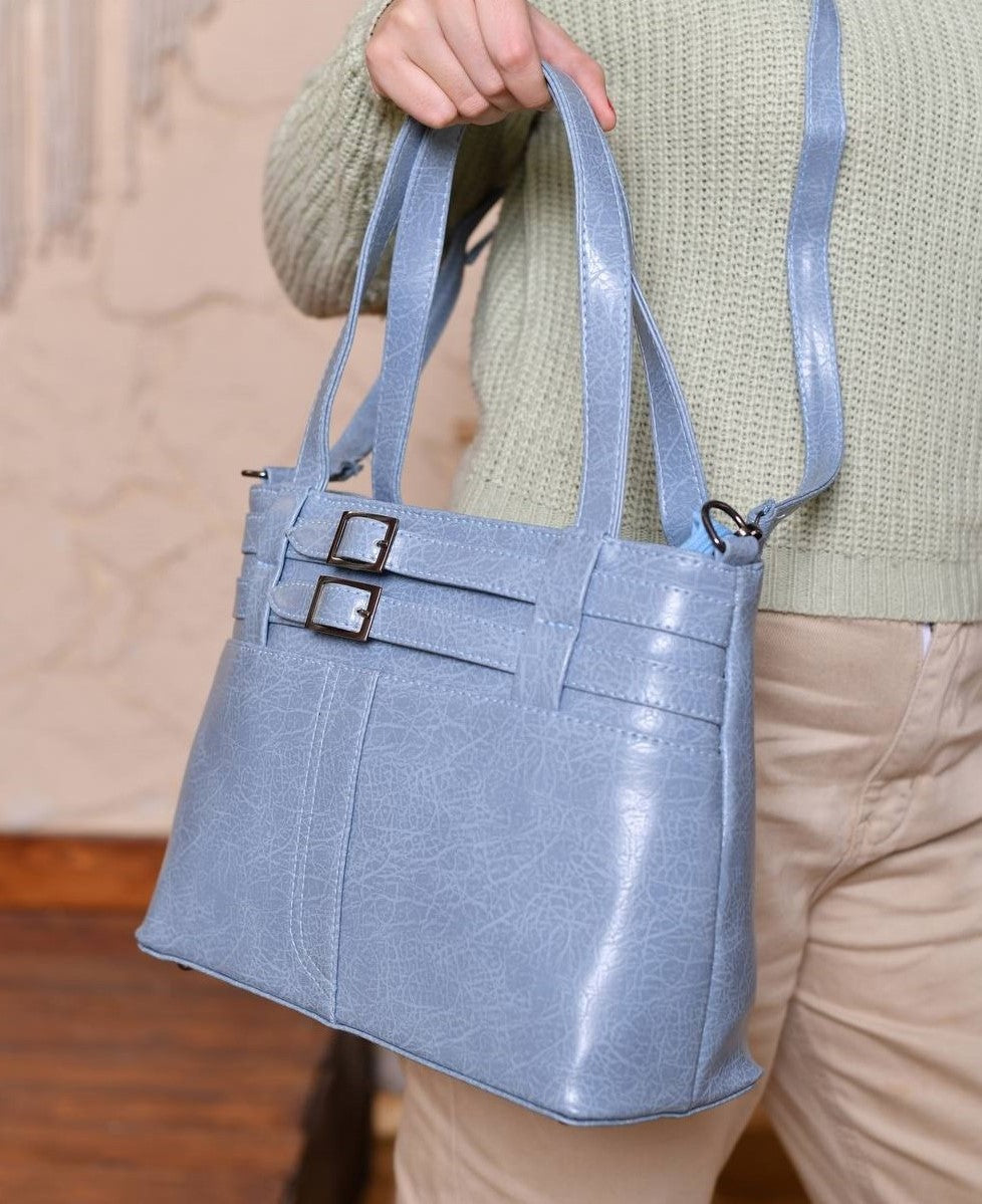 Baby Blue Handbag with Decorative Buckles